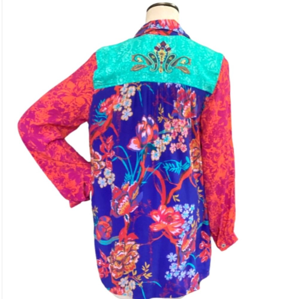 Soft Surroundings Hermosa Floral Embroidered Tunic Top Blouse Long Sleeve M 153P - Picture 6 of 9
